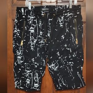 #3056 Encrypted Black and White Splatter Print Pants